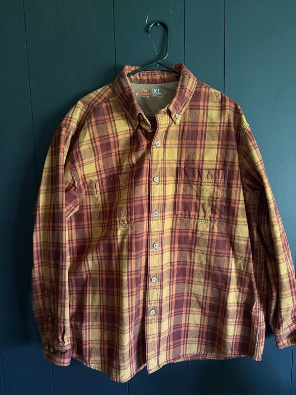 Ridgecut XL Men's Yellow & Maroon Plaid Flannel Shirt
